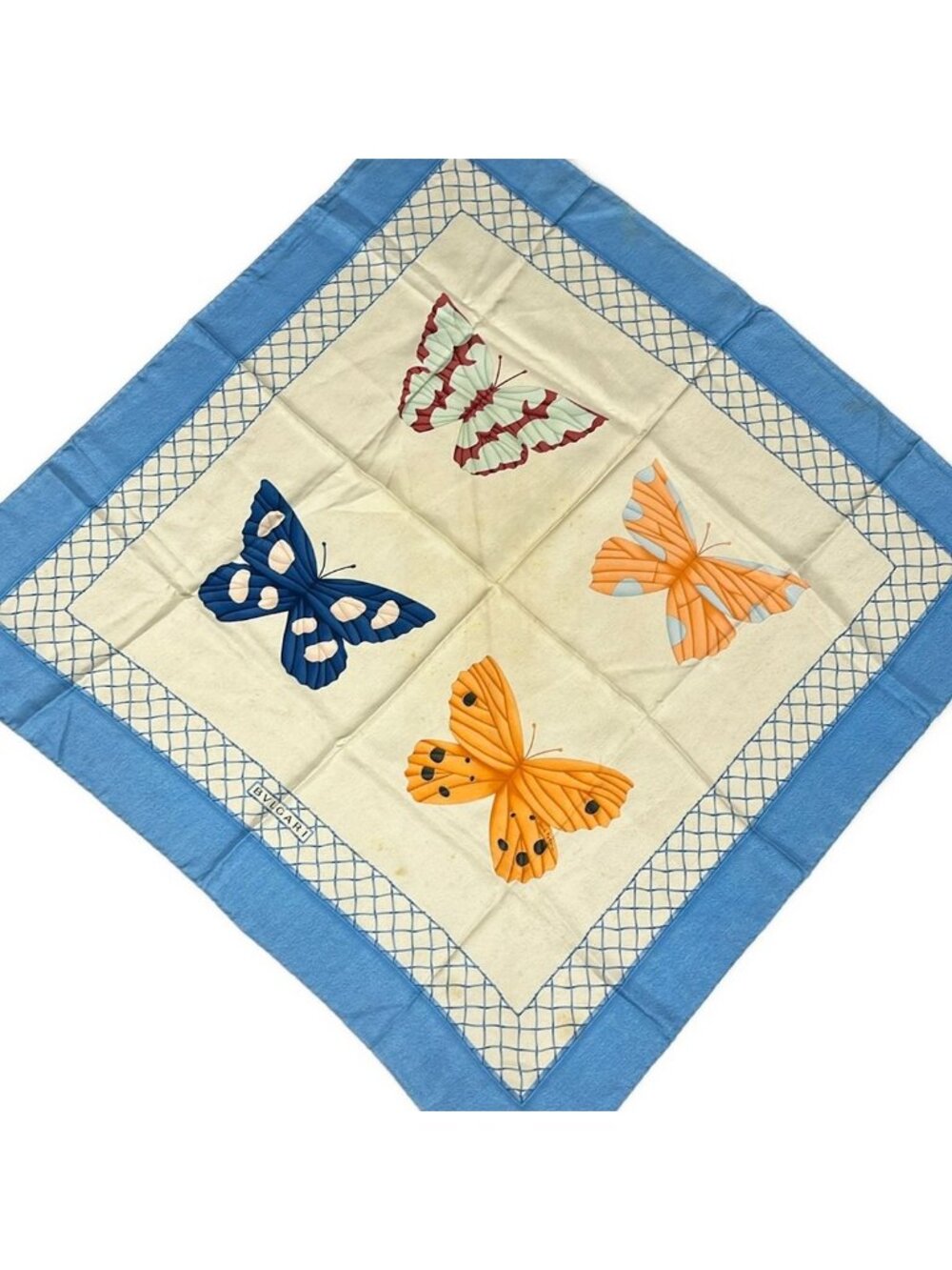 Bvlgari Scarf Ivory Light Blue Multi Butterfly